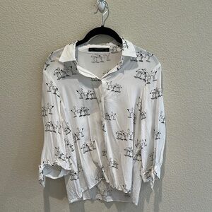 Zara White and Black Flamingo Printed Women's Top, size S